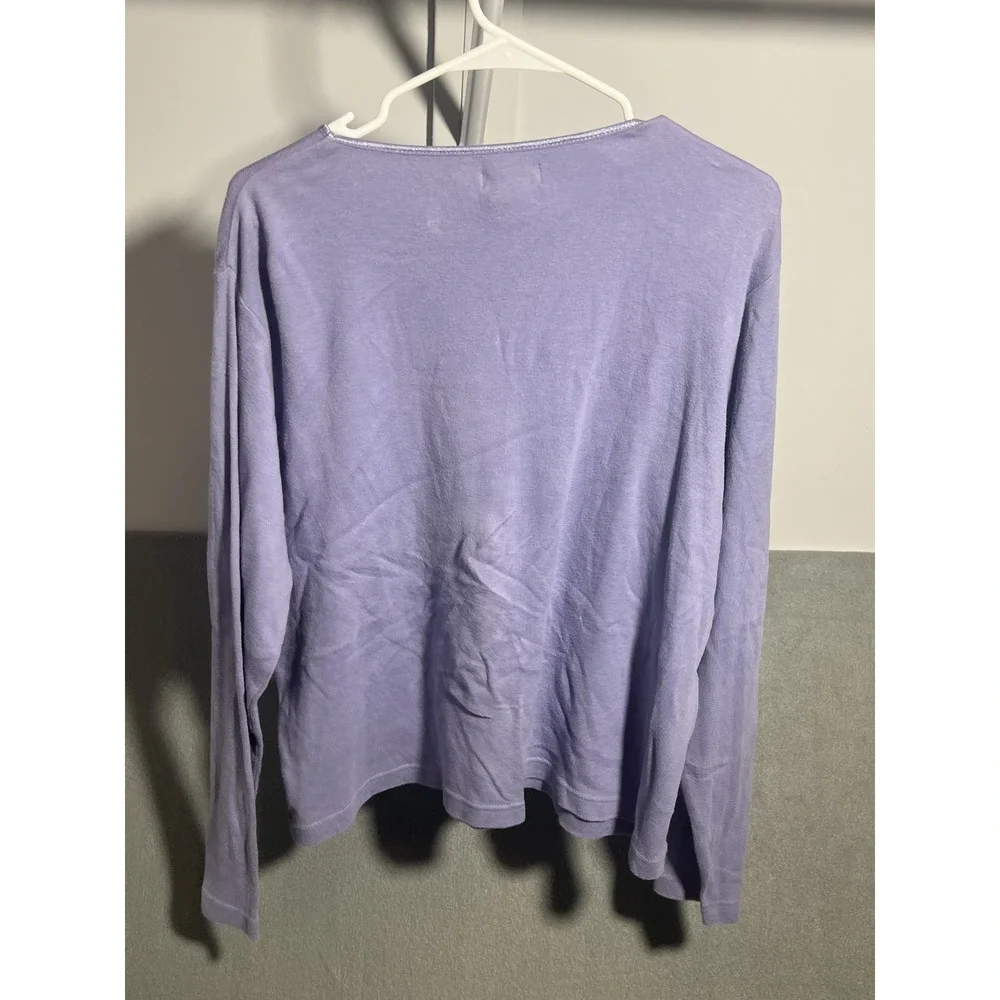 J.L. Plum‎ Women's XL Purple Long Sleeve T-Shirt 100% Cotton Crew Neck Metallic